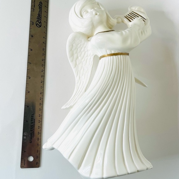 Vtg 1970's Ceramic Angel & Harp White 12" - Picture 2 of 5